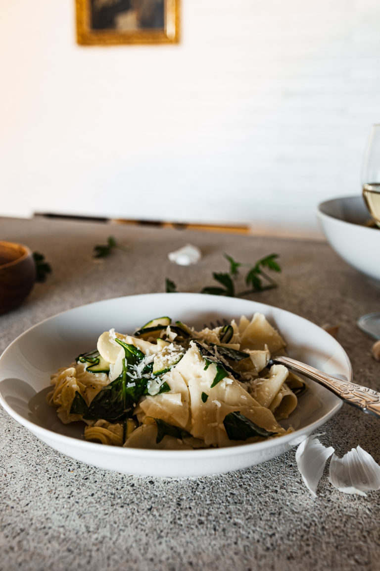 Zucchini & Spinach Pappardelle with Lemon Wine Sauce - furnishlifestyle.com